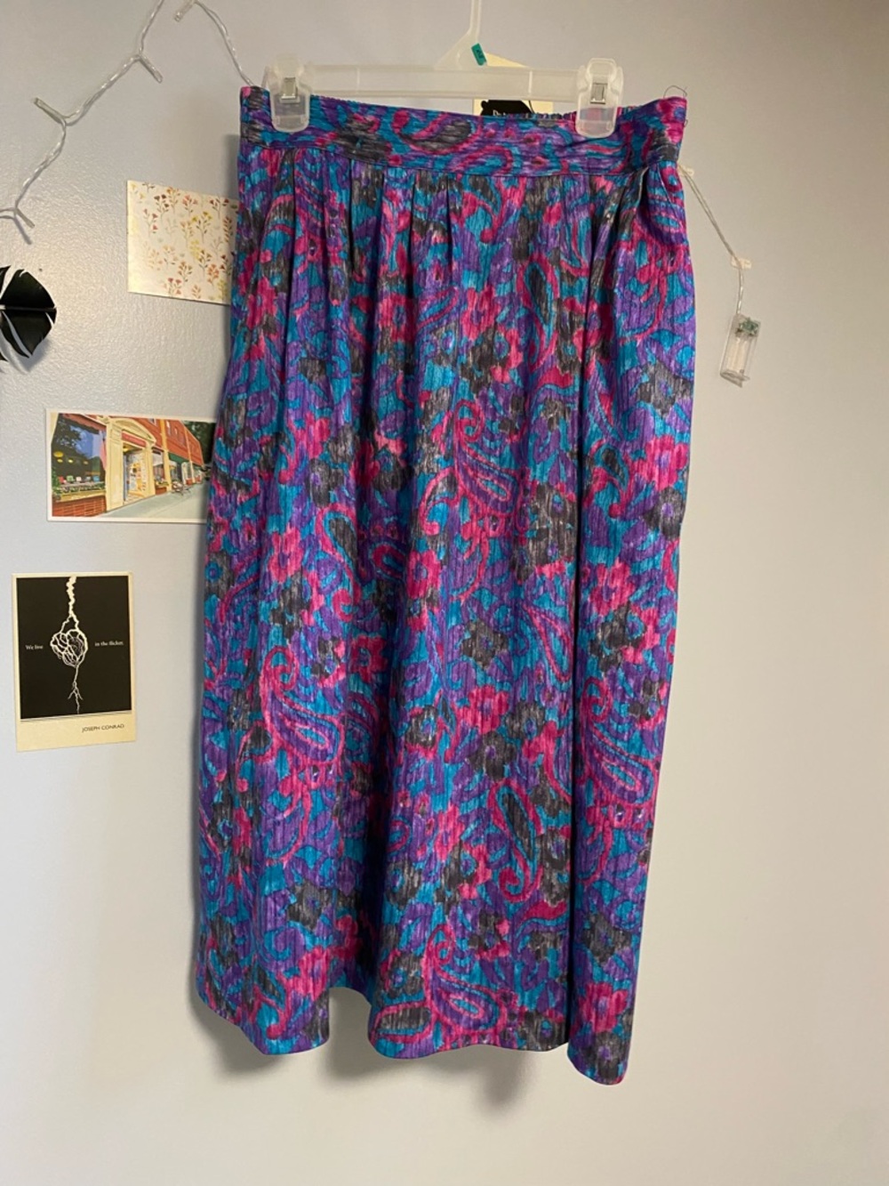 Vintage Classic A-Line Midi Skirt in Teal & Magenta Paisley